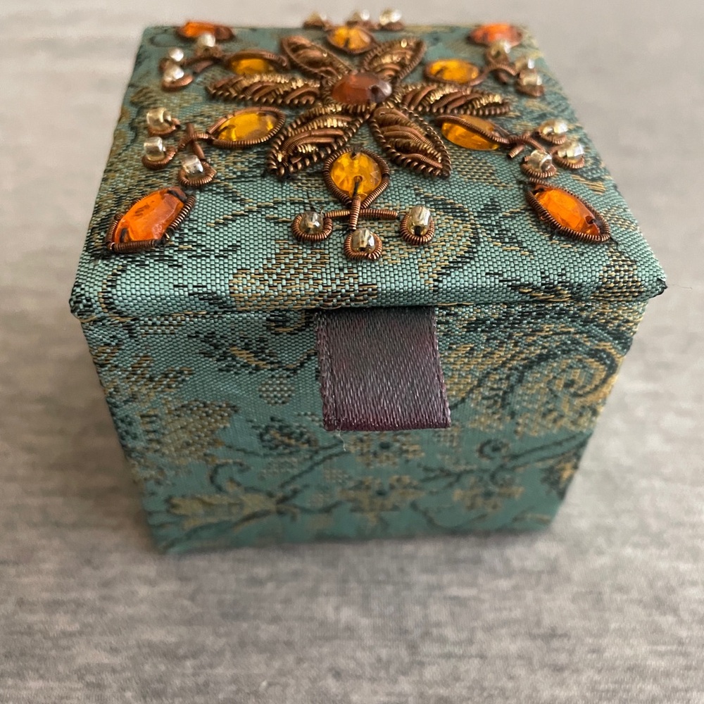 Embellished Teal Jewelry Box with Amber Accent Stones